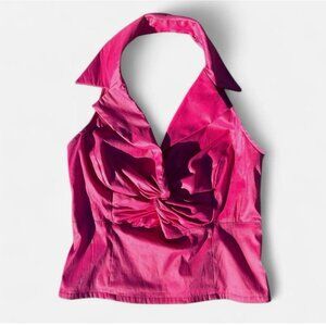 Vintage Y2K 80s Lillie Rubin Pink Halter Top Open Back 90s Zip Size Women’s 14